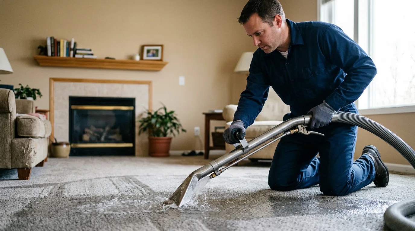 Water damage restoration technician working near Hinton, OK